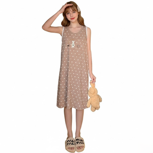 Camisón de encaje con estampado de conejito Kawaii, pijamas de verano sin mangas de estilo coreano para adolescentes, ropa de casa de mezcla de algodón suave - Product Image 2