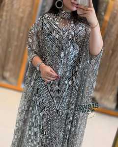 Vestidos de Noche Largos de Lujo con Cuentas, Estilo Imperio Árabe, Cintura con Cristales, Línea A, Perlas de Diamante, Mangas Largas, Elegantes, para Mujer, Estilo Dubái - Product Image 4