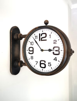 Horloge murale numérique double face nautique de 5 pouces, couleur antique, silencieuse, en métal, style chemin de fer, décoration artistique pour bureau, artisanat Calvin