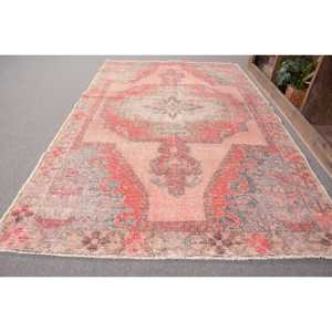 4.3x7 ft Vintage Turkish Rug, Area Rug, <b>Red</b> Gray Polka dot <b>Wool</b> Rug - Product Image 1