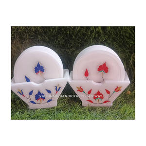 Grossiste indien 6 pièces ensemble de sous-verres à thé en marbre incrusté de très bas prix artisanat en pierre - Product Image 2