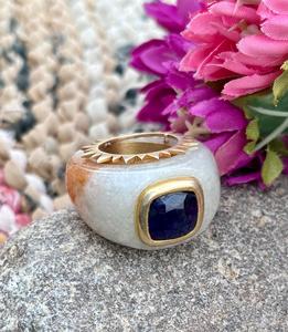 Piedra preciosa de Aventurina natural con piedra preciosa de zafiro azul Anillo de plata esterlina 925 Anillo de declaración Joyería de Aventurina - Product Image 4