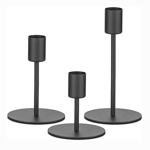 Vente chaude Vintage Nouvelle Arrivée En Métal Fer Bougeoir Porte-Bâton Pilier Bougeoir Noir Enduit Ensemble En 3 Pcs Décoratif De Table - Product Image 2