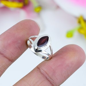 925 bague en argent Sterling faite à la main Vintage argent placage à la mode grenat naturel Marquise coupe pierres précieuses lunette réglage cadeau pour maman - Product Image 3