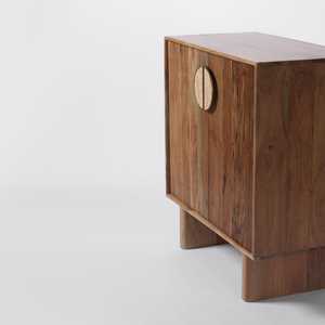 Ribbed Acacia Wood <b>Bar</b> Cabinet Modern drinks cabinet with textured doors, living room storage. - Product Image 5