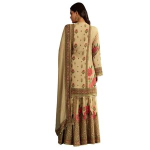 Vente en gros de vêtements ethniques pour femmes OEM en tissu à imprimé floral Kurta Palazzo Beige avec Dupatta - Product Image 5