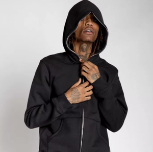 Sudadera con capucha con cremallera completa Negra personalizada de fábrica para hombres 460 GSM algodón de doble capa peso pesado patrón sólido estampado ODM suministro para invierno - Product Image 2