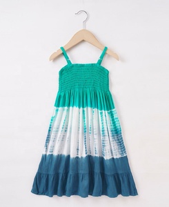 Robe d'été décontractée pour filles, mignonne, tie-dye, à bretelles spaghetti, longueur genou, coupe trapèze, en coton et mousseline, avec volants, respirante, blanche - Product Image 4