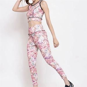 Ensemble de soutien-gorge de sport et de leggings de yoga personnalisés pour femmes, taille élastique, vêtements de fitness, motif uni, design personnalisé, taille plus, logo sur le devant - Product Image 1