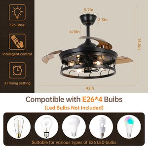 Ventilador de Techo HC con Luz de 48 Pulgadas, 4 Aspas, Motor DC, LED Regulable, Control Remoto, Estilo Moderno para Hogar y Oficina - Product Image 2