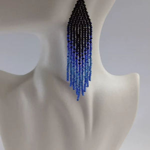 Boucles d'oreilles en perles bleues Boucles d'oreilles en perles de rocaille Boucles d'oreilles longues Boucles d'oreilles pendantes Boucle d'oreille lustre bleu Boucle d'oreille Boho - Product Image 1