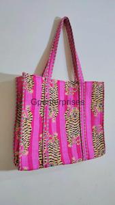 Indian Tiger Print Handmade Cotton Womens Shopping Tote Bag Hand Block Printed Quilted Shoulder Bag Stylish Fashion Accessory - Product Image 4