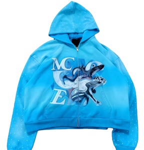 Sudadera con Capucha Oversize de Pedrería Personalizada, Bordado Pesado Desgastado, Estilo Urbano para Hombre - Product Image 1