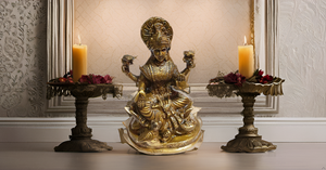 Modern Style Brass Lakshmi Statue Showpiece Gold Finish Sitting on Lotus Base for Pooja and Decor for Wedding and Diwali - Product Image 4