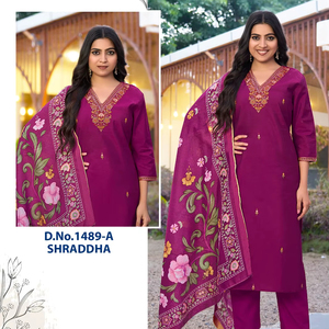 Women's Traditional Vichitra <b>Silk</b> Work Embroidered Paheli <b>Kurta</b> Set Salwar Kameez Wrinkle-Free Reversible Moisture-Wicking All - Product Image 1