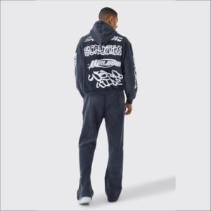 Conjunto de chándal de invierno de gran tamaño unisex Sudadera con capucha y pantalones de chándal detalle bordado - Product Image 4