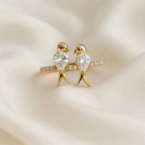 Bague d'oiseau en moissanite plaquée or, argent sterling 925, bague de couple, bijoux personnalisés de haute qualité, vente en gros, cadeau d'anniversaire, promesse - Product Image 4