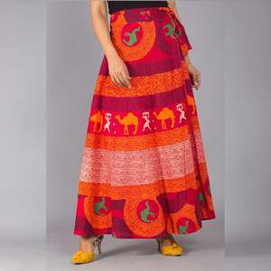 Ethnic Print Red Orange Maxi Skirt Comfortable Breathable Chiffon Wrap Straight for Spring Summer Fall New Arrival - Product Image 3