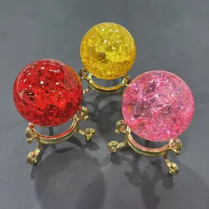 Grosir Kaca Retak Berwarna Bola Popocrn Kristal Kuarsa Crackle Sphere untuk Dekorasi Rumah