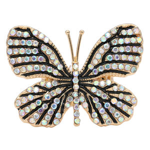 Anello Elastico a Farfalla Placcato Oro con Cristalli AB Blu, Gioiello da Festa per Donne, Stile Romantico - Product Image 6