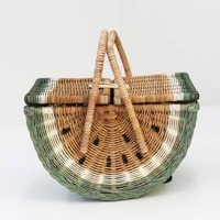 Panier de rangement en rotin tressé à la main de haute qualité, motif pastèque, pour les voyages et le camping des enfants