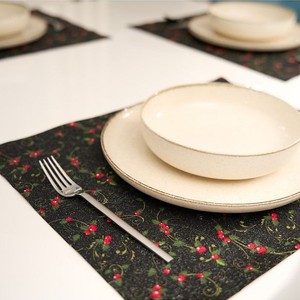 Juego de manteles individuales negros de algodón 100% de 3 piezas con diseño de cereza, manteles decorativos de 35x45cm, accesorio de mesa de comedor elegante duradero - Product Image 4