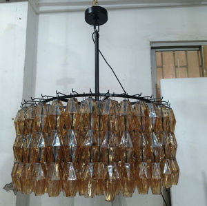 Suspension moderne en verre ambré rose <span class=keywords><strong>3</strong></span> couches goutte de pluie lampe de lustre éclairage de plafond affleurant grand lustre rond - Product Image 4