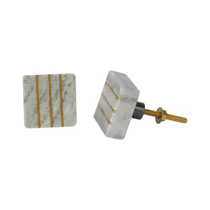 Poignée de tiroir carrée en marbre avec rayures dorées, design traditionnel, installation facile pour commode et porte d'armoire - Product Image 5