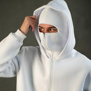 Sweat à capuche vintage à épaules tombantes avec poche pleine longueur zippée, impression personnalisée, streetwear, cagoule ninja, 100% coton, hiver, homme - Product Image 5