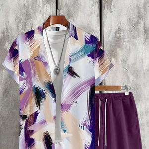 กางเกงขาสั้นกลางแจ้งสำหรับผู้ชายเสื้อเชิ้ตลำลองฤดูร้อนสำหรับทุกวันชุดเสื้อแขนสั้นและกางเกงขาสั้นชายหาดพิมพ์ลายแฟชั่น - Product Image 4