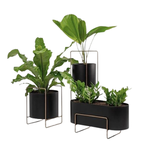 Jardinière en métal enduit de poudre noire jardinière de sol de taille moyenne accessoires de plein air décoration de jardin de balcon - Product Image 1