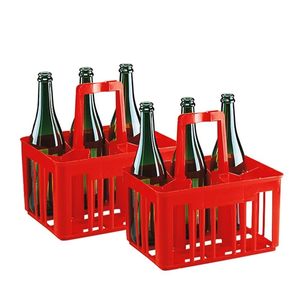 Supporto portabottiglie in plastica rossa a 6 vano Organizer da cucina con tracolla impilabile per la conservazione dell'acqua - Product Image 3