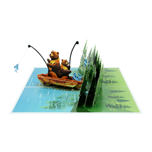 Hot Design Bear Fishing Carte de voeux pop-up 3D Artisanat personnalisable au Vietnam Design fabriqué à partir de papier durable - Product Image 3