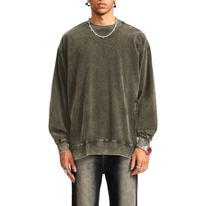 เสื้อสเวตเชิ้ตผู้ชายสไตล์ Urban Trend แบบย้อมสีเอซิด ผ้าคอตตอนฟลีซหนานุ่ม ทรงโอเวอร์ไซส์ ไหล่ตก สไตล์ลำลอง รับผลิตแบบ OEM และติดฉลากส่วนตัว - Product Image 1