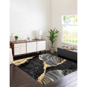 Alfombra de Mármol Negra y Dorada: Alfombra Moderna Antideslizante, Alfombra Delgada No Tejida - Product Image 2