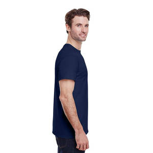 Nouveau T-shirt décontracté vierge à manches courtes uni en coton épais uni unisexe bleu marine - Product Image 2