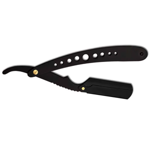 ANAAIF, maquinilla de afeitar alemana de acero inoxidable con borde recto de alta calidad, recubierta de Color negro para depilación corporal, incluye cuero - Product Image 3