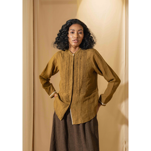 Camisa GARGI para Mujer, Transpirable, de Lino, con Pliegues, Color Dorado/Mustard, Estilo Entallado, Opciones de Largo Corto y Largo, para Primavera, Oficina, Talla XL - Product Image 3