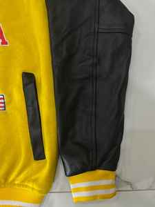 Chaqueta Universitaria Unisex de Diseño Personalizado de Primera Calidad, Cuello Mao, 100% Lana, Mangas de Cuero, Logotipo Frontal en Lona - Product Image 5