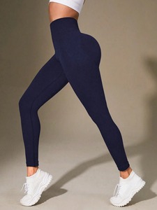 Pantalon de sport XL grande taille pour femme de haute qualité Leggings de yoga solides personnalisables taille élastique taille haute en élasthanne/nylon - Product Image 3