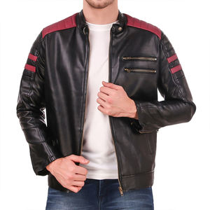 Último diseño cómodo 2025 alta calidad piel de oveja Stand Collar hombres moda chaqueta de cuero con mangas completas - Product Image 1