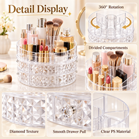 Organizer Penyimpanan Makeup Putar Transparan Grosir untuk Meja dan Meja Rias, Rak Display Botol Kosmetik untuk Aksesoris Kecantikan