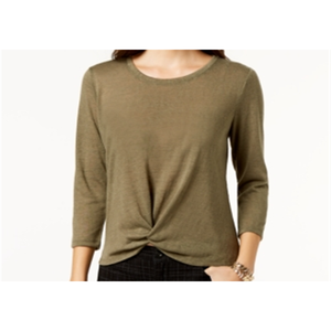 INC International Concepts Acid Wash Chain-Link Hoodie Felpa con cappuccio in maglia con pelliccia sintetica per donna Verde Taglie P/XL - Product Image 3