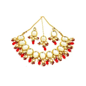 Ensemble de collier plaqué or Kundan Meenakari avec pierres de cristal, perles et diamants pour mariage ou cadeau, bijoux en cuivre fin - Product Image 2