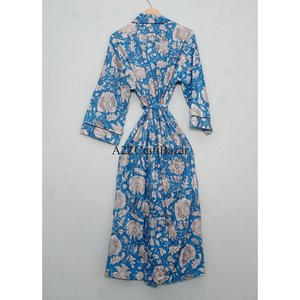 Kimono de algodón para mujer con estampado floral de la mejor calidad, kimono abierto por delante, ropa de dormir con cintura elástica, para verano, primavera, playa y piscina. - Product Image 5