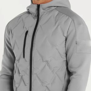 Veste matelassée hybride pour homme disponible en noir et gris clair Accents en néoprène Conception à capuche et coupe confortable pour tous les jours - Product Image 5