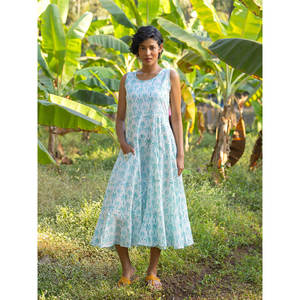 Robe longue trapèze sans manches à col rond imprimé tropical avec poches en mousseline respirante pour l'été décontracté - Product Image 1
