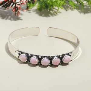 Brazalete de ajuste de bisel de Plata de Ley 925, piedra preciosa de concha Rosa fina, joyería mexicana Navajo, regalo perfecto - Product Image 2