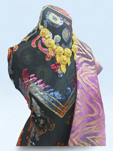 Black Maqbal Dirac Fabric with Multicolor Embroidery & Matching Purple Jacquard <b>Shawl</b> Luxury <b>Wedding</b> Set - Product Image 2