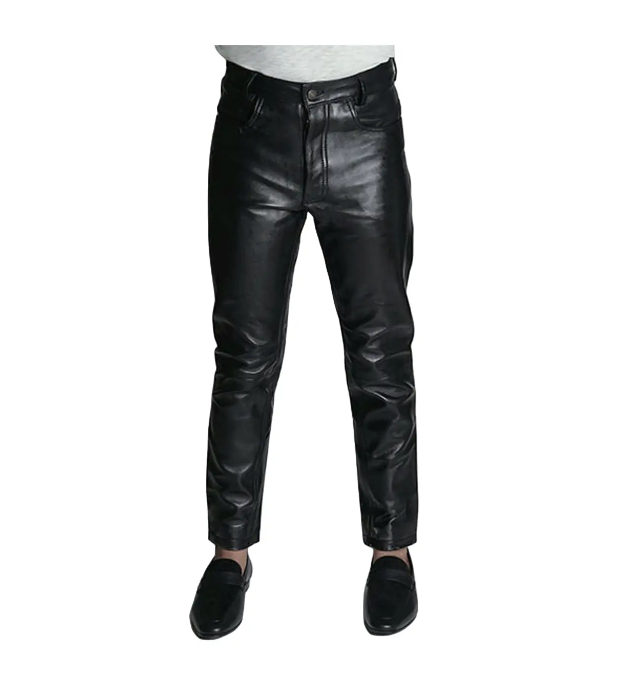पुरुषों के लिए मूल चमड़े की काली पैंट पैंट पैंट पैंट पैंट पैंट पैंट पुरुषों के लिए स्लिम फिट फिट
